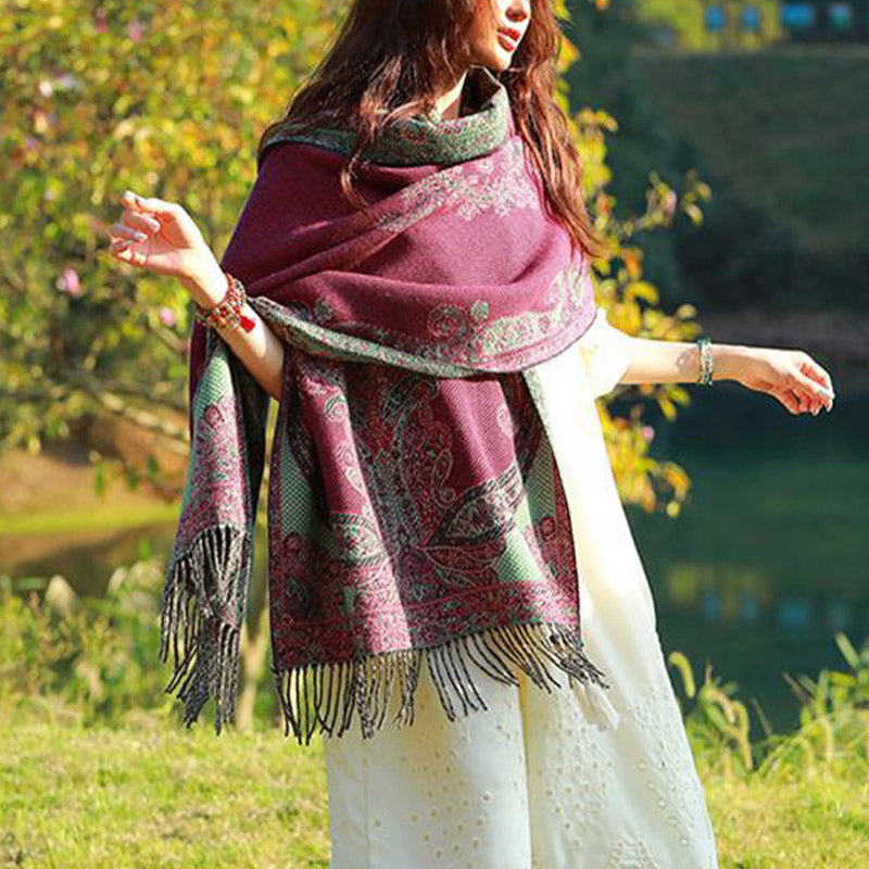 Nimara Ritual Tibetan Vine Leaves Pattern Design Shawl Cozy Travel Scarf Wrap