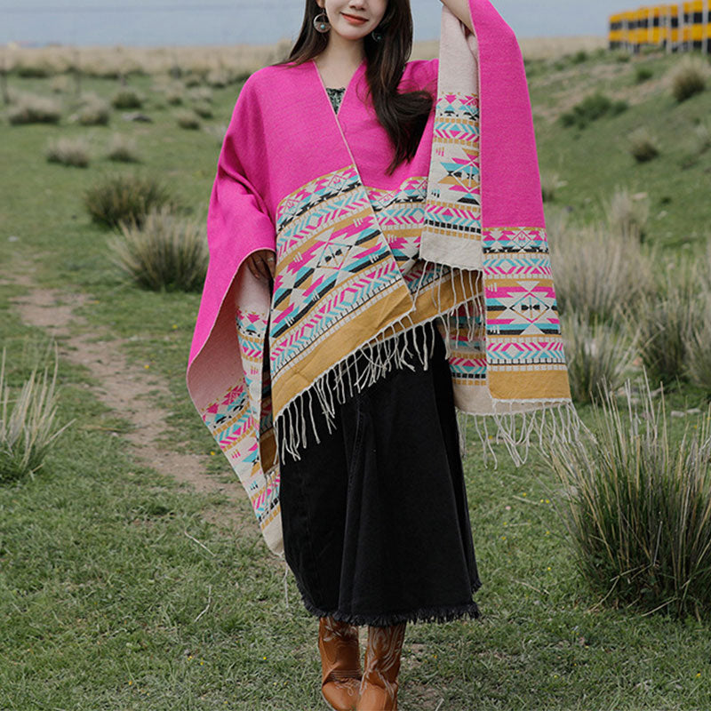 Nimara Ritual Tibetan Shawl Colorful Geometry Winter Cozy Travel Scarf Wrap