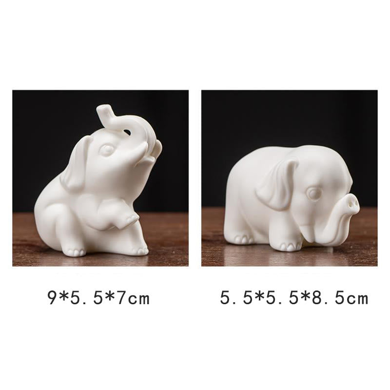 Nimara Ritual Small Elephant Statue White Porcelain Ceramic Strength Home Desk Decoration