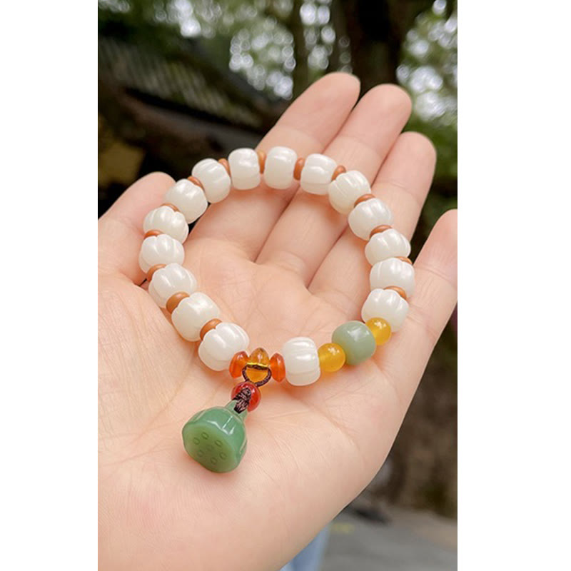 Nimara Ritual Natural Bodhi Seed Red Agate Bodhi Calm Harmony Engraved Pumpkin Bead Lotus Bracelet
