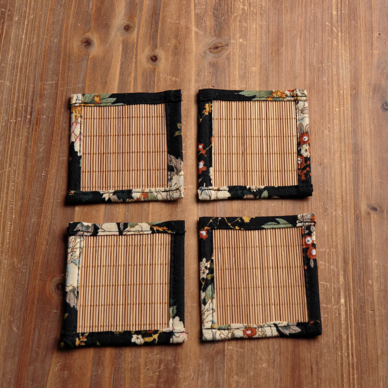 Nimara Ritual Vintage Peony Flower Blossom Bamboo Cup Mat Pad Tea Cup Coaster Kung Fu Tea Mat
