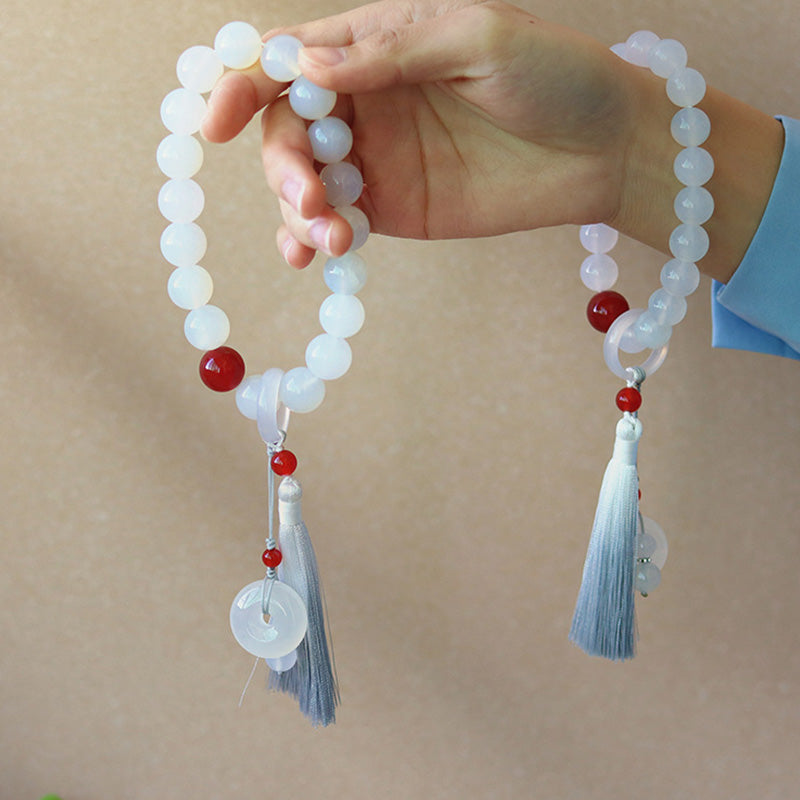 Nimara Ritual White Agate Red Agate Luck Wrist Mala Tassels Pocket Mala Car Decoration