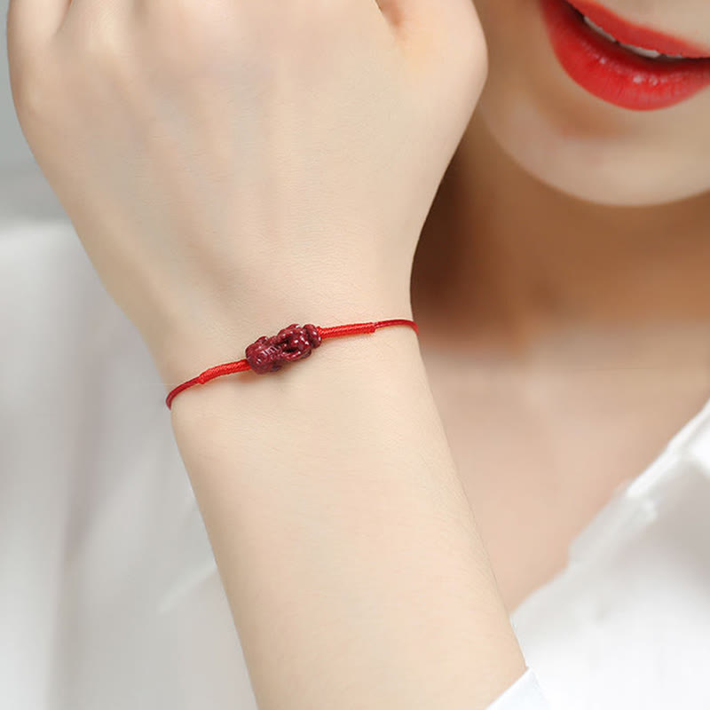 Nimara Ritual Handmade Plum Blossom Four Leaf Clover PiXiu Lotus Koi Fish Cinnabar Blessing Braid Bracelet