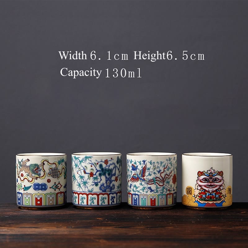 Nimara Ritual Vintage Plum Blossom Pine Bamboo Phoenix Kirin Lion Dancing Ceramic Teacup Tea Cups