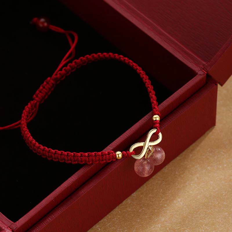 Nimara Ritual Strawberry Quartz Crystal Endless Knot Love Healing Red String Weave Bracelet