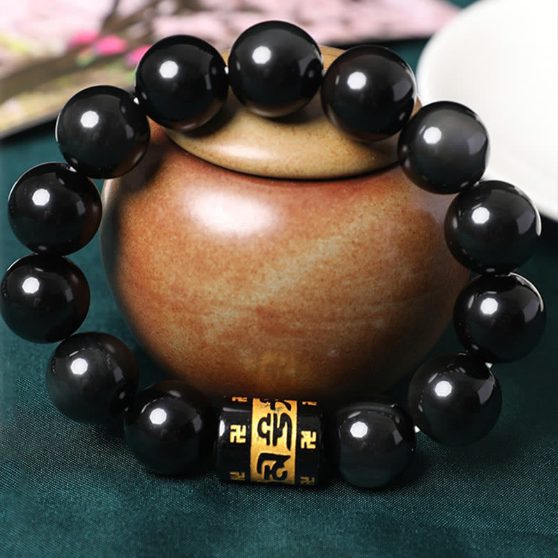 Nimara Ritual Rainbow Obsidian Om Mani Padme Hum Swastika Positive Bracelet
