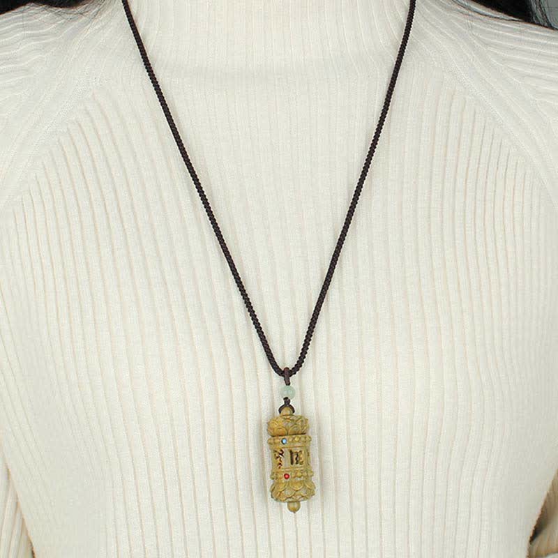 Nimara Ritual Tibet Green Sandalwood Rosewood Om Mani Padme Hum Lotus Positive Soothing Necklace Pendant