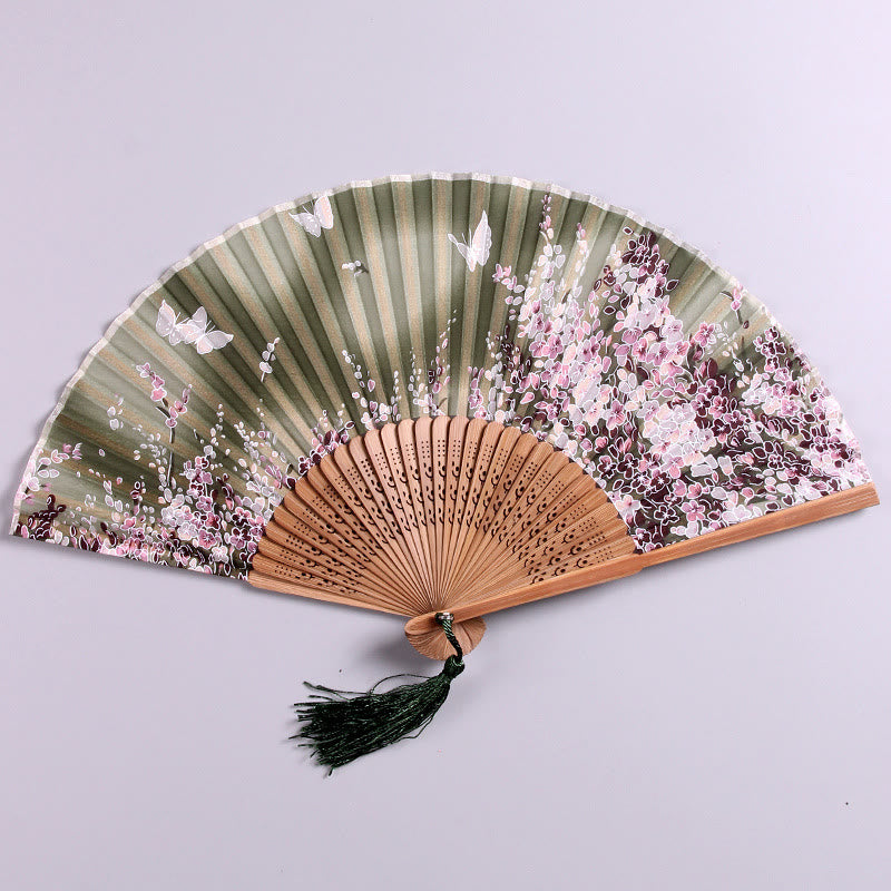 Nimara Ritual Butterfly Flowers Handheld Bamboo Folding Fan