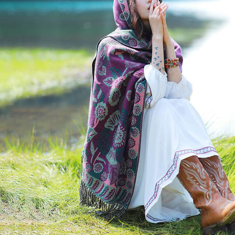 Nimara Ritual Tibetan Flower Floral Leaves Pattern Design Shawl Cozy Travel Scarf Wrap