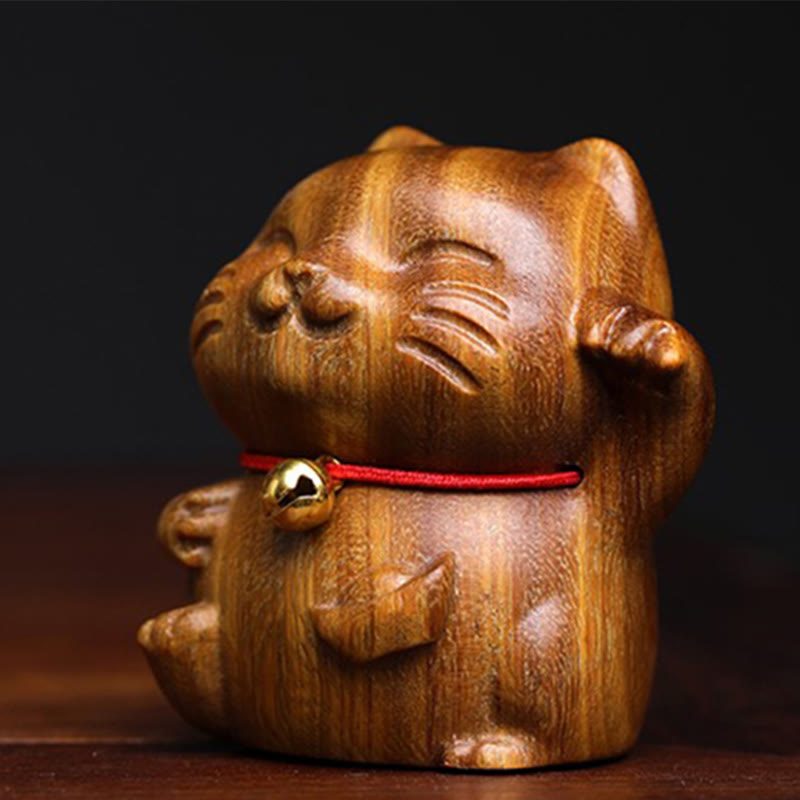 Nimara Ritual Green Sandalwood Small Mini Cute Lucky Cat Peace Decorations