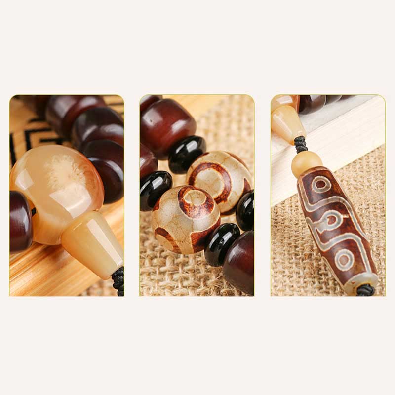 Nimara Ritual 108 Mala Beads Three-eyed Dzi Bead Nine-eye Dzi Bead Jade Luck Bracelet