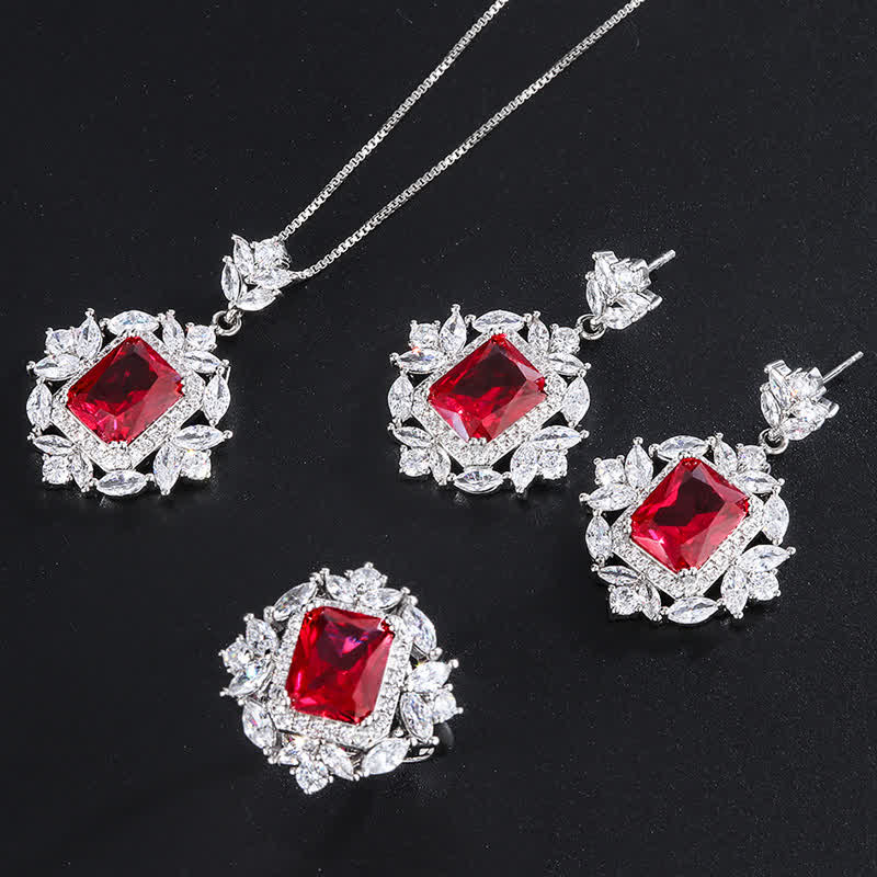Nimara Ritual Emerald Crystal Red Corundum Confidence Courage Ring Earrings Necklace Pendant