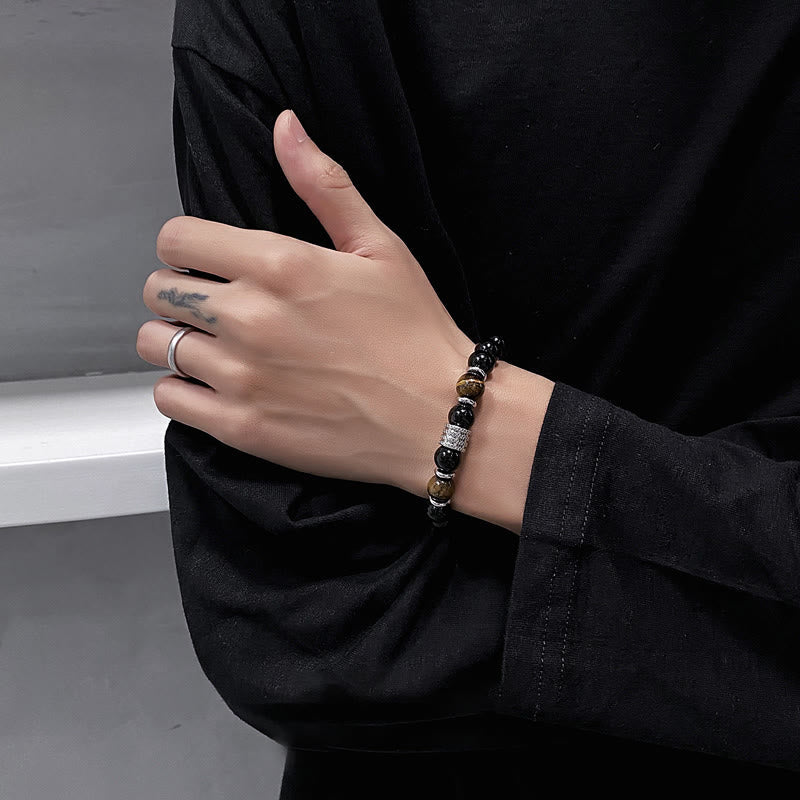 Nimara Ritual Natural Black Obsidian Tiger Eye Strength Fulfillment Bracelet