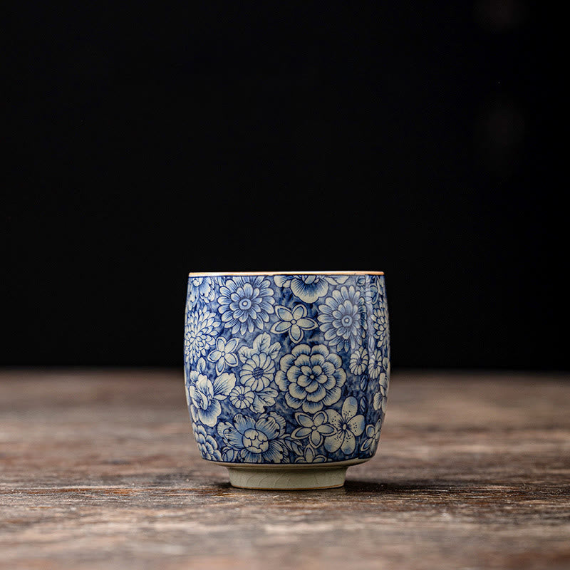 Nimara Ritual Vintage Lotus Peony Plum Blossom Chrysanthemum Ceramic Teacup Tea Cups