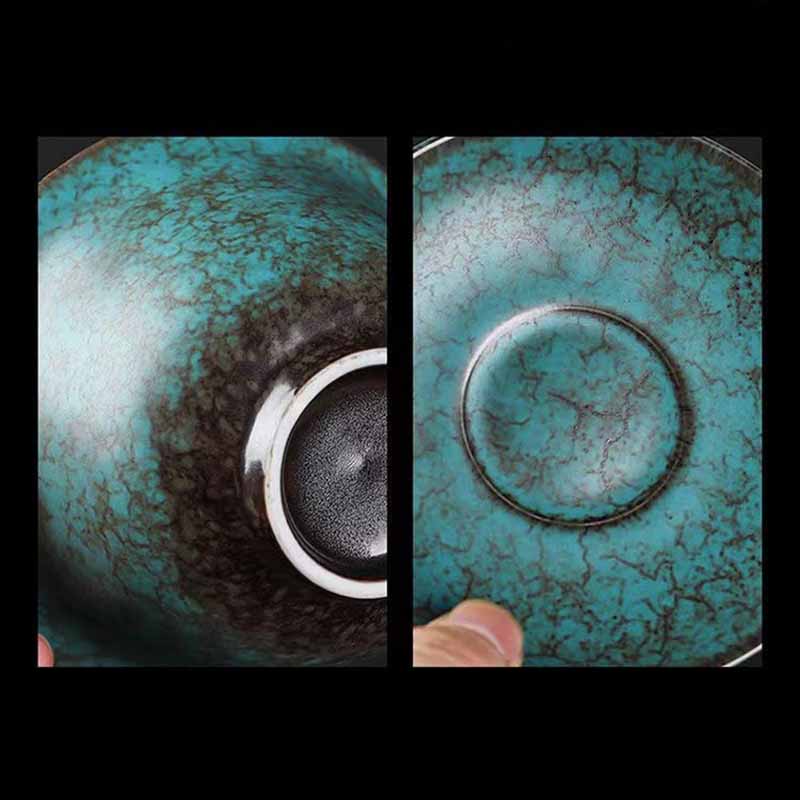 Nimara Ritual Traditional Pine Tree Green Ceramic Gaiwan Sancai Teacup Kung Fu Tea Cup And Saucer With Lid