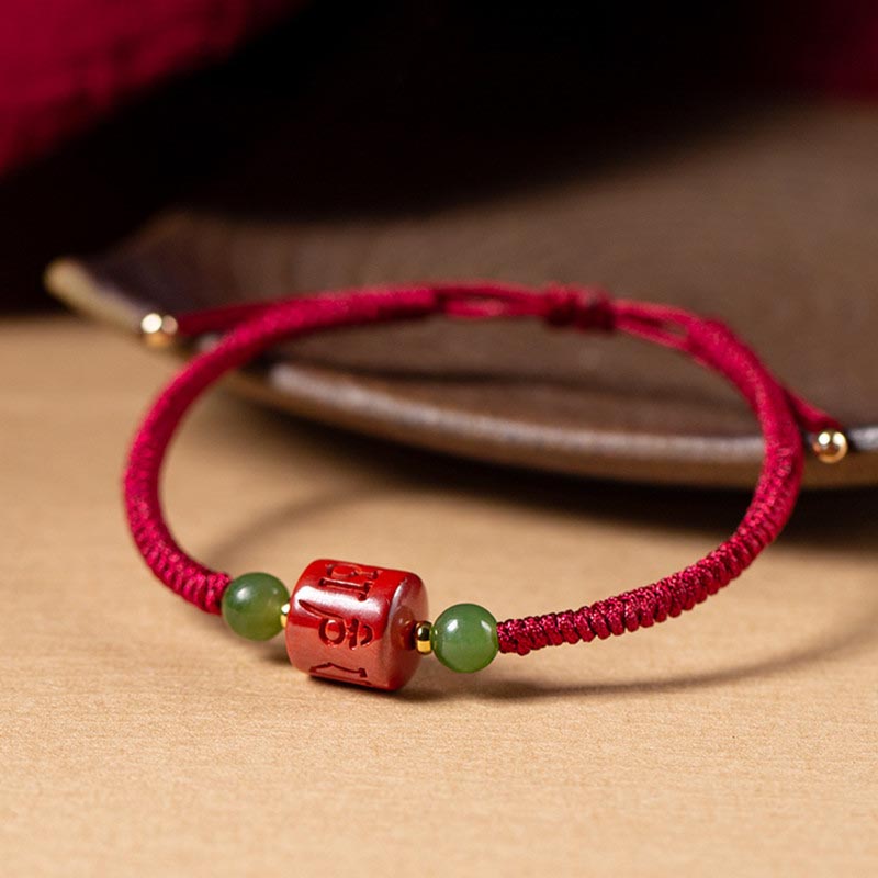 Nimara Ritual Tibetan Cinnabar Om Mani Padme Hum Engraved Blessing Braided Rope Bracelet