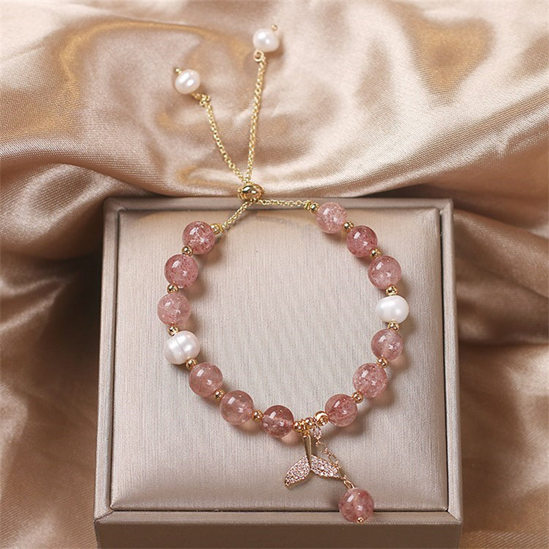 Nimara Ritual Strawberry Quartz Rutilated Quartz Fishtail Charm Healing Bracelet