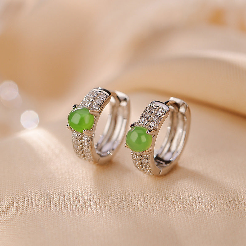 Nimara Ritual 925 Sterling Silver Round Cyan Jade Success Stud Earrings