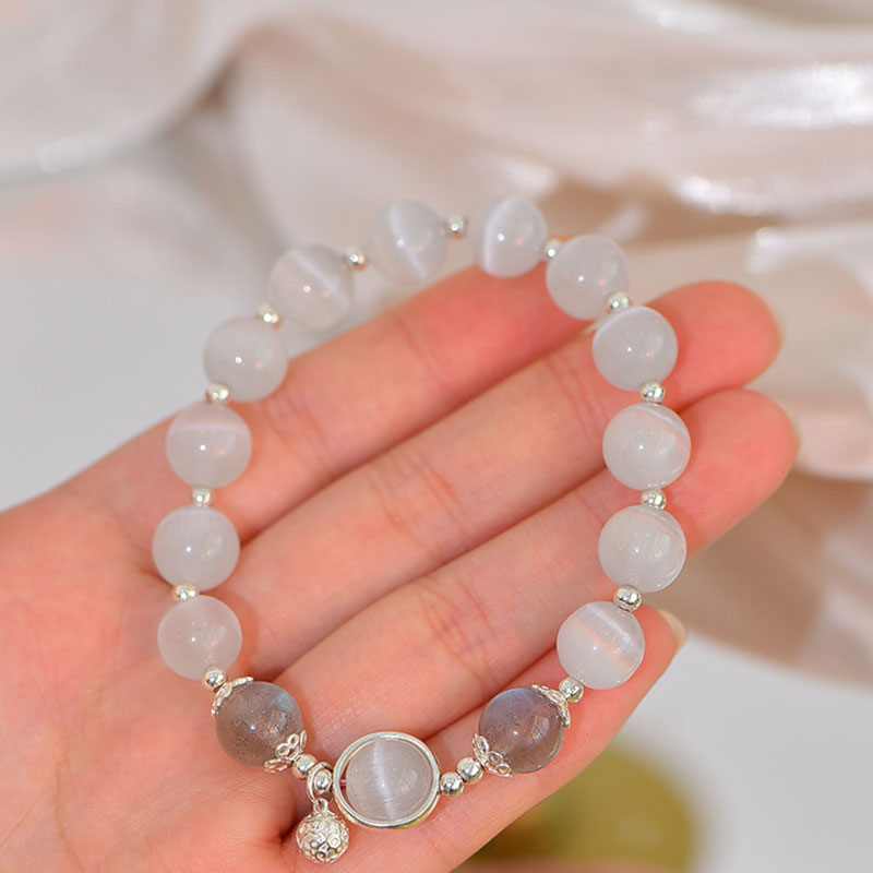 Nimara Ritual 925 Sterling Silver Cat Eye Moonstone Love Support Bracelet