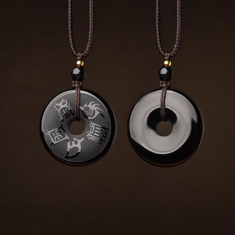 Nimara Ritual Black Obsidian Taoism Five Sacred Mountains Carved Strength Peace Buckle Necklace Pendant Key Chain Phone Hanging Decoration