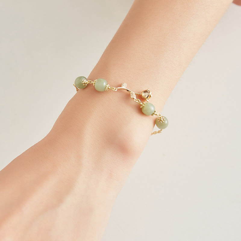 Nimara Ritual 14K Gold Plated Hetian Jade Golden Rose Flower Luck Chain Bracelet
