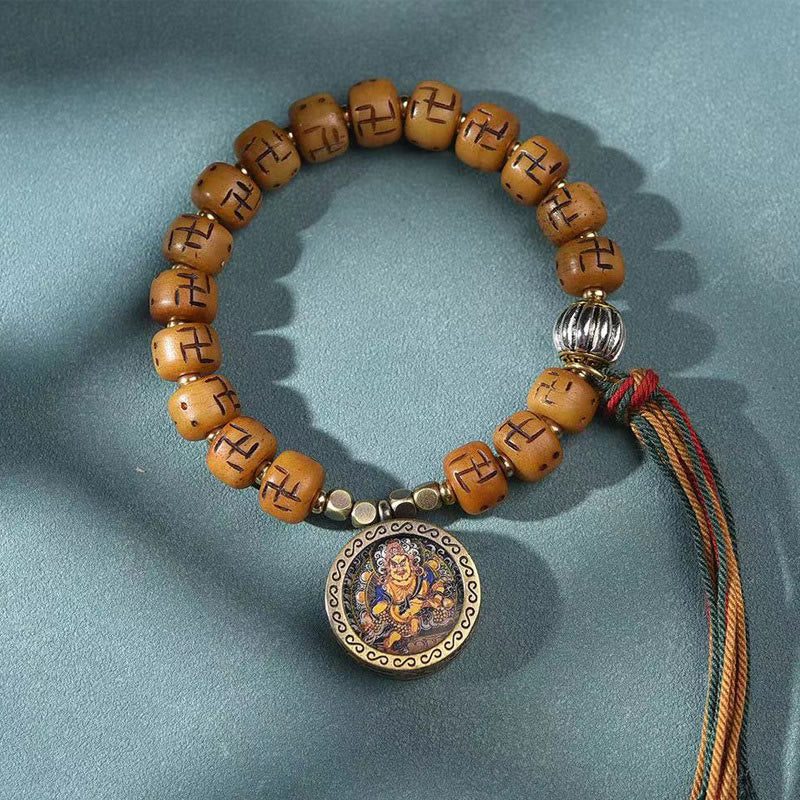 Nimara Ritual Natural Tibetan Camel Bone Swastika Dzi Bead Shankha Buddha Charm Kirtimukha Luck Protection Tassel Bracelet