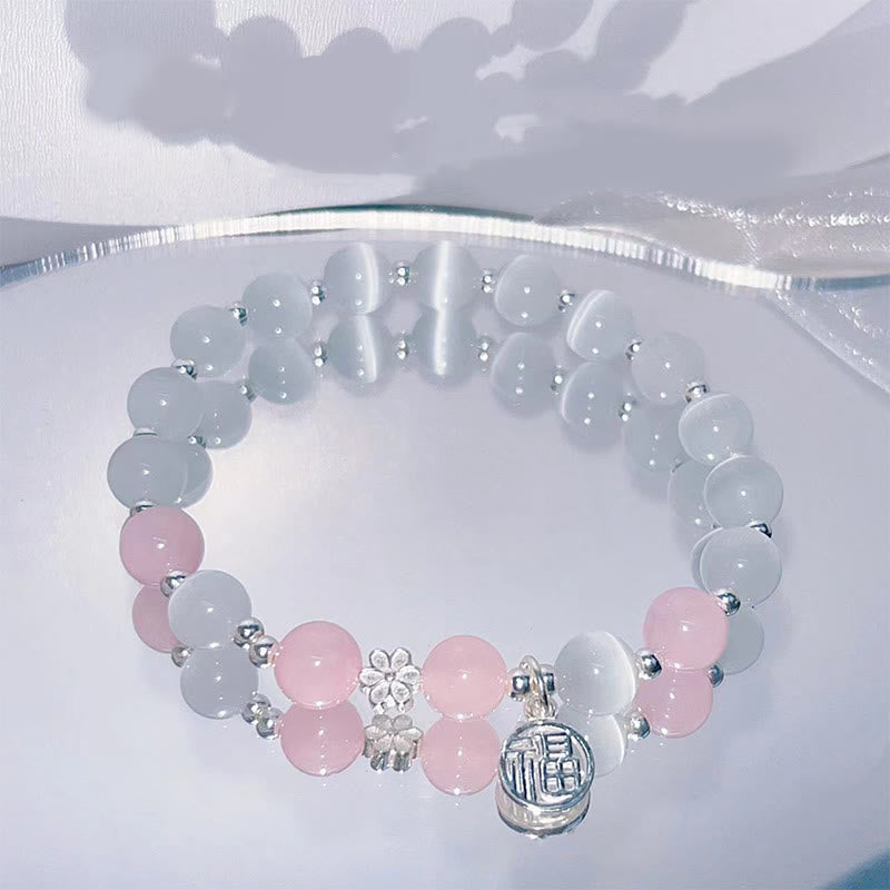 Nimara Ritual Cat's Eye Crystal Peach Blossom Bell Fu Character Charm Support Bracelet