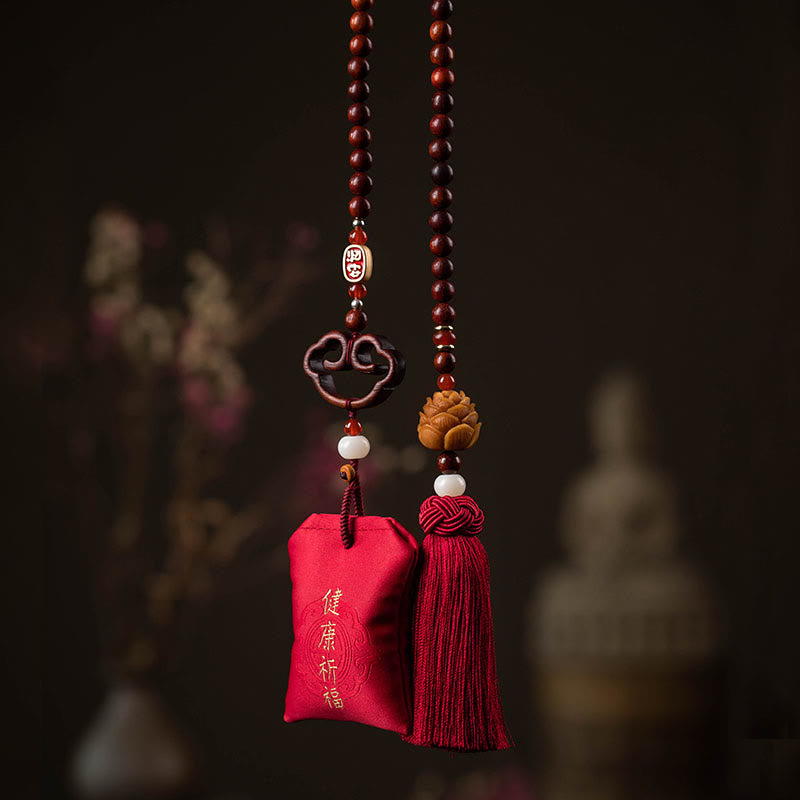 Nimara Ritual Tibetan Small Leaf Red Sandalwood Lotus Cinnabar Sachet Protection Tassel Car Hanging Decoration