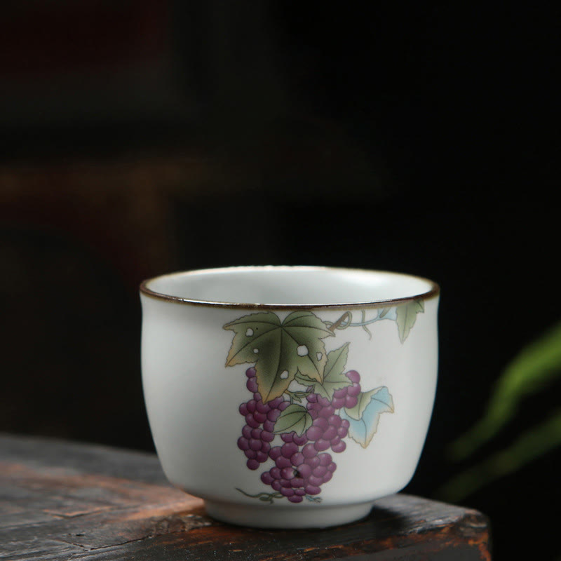 Nimara Ritual Loquat Lychee Snow Scenery Landscape Grape Apple Ceramic Teacup Kung Fu Tea Cup