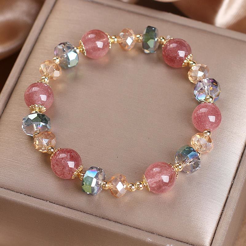 Nimara Ritual Natural Strawberry Quartz Colorful Crystal Positive Bracelet