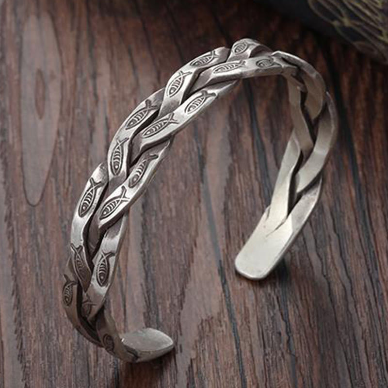 Nimara Ritual Koi Fish Twisted Design Luck Wealth Cuff Bracelet Bangle