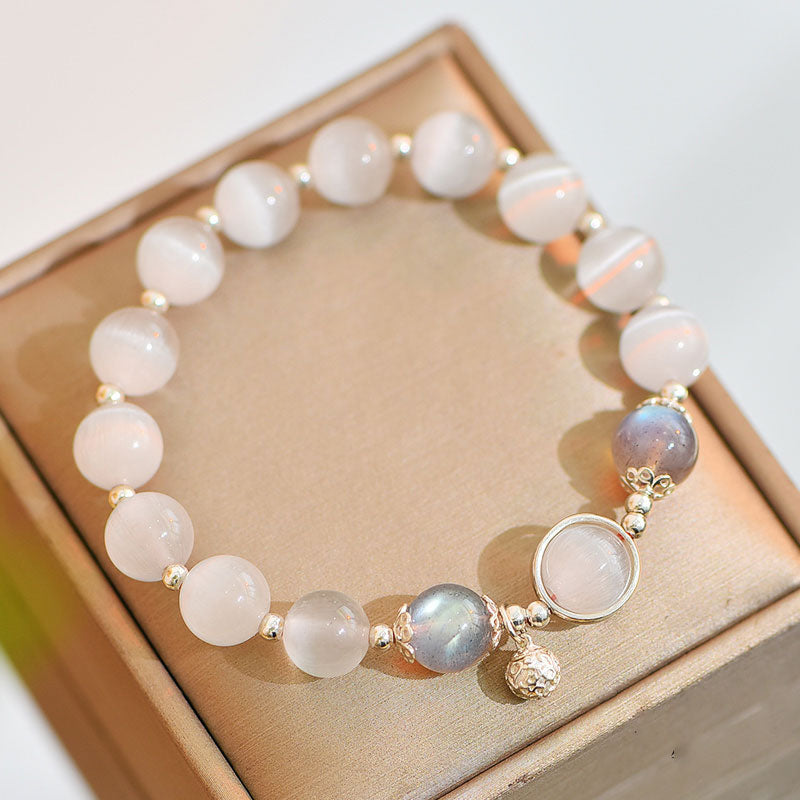 Nimara Ritual 925 Sterling Silver Cat Eye Moonstone Love Support Bracelet