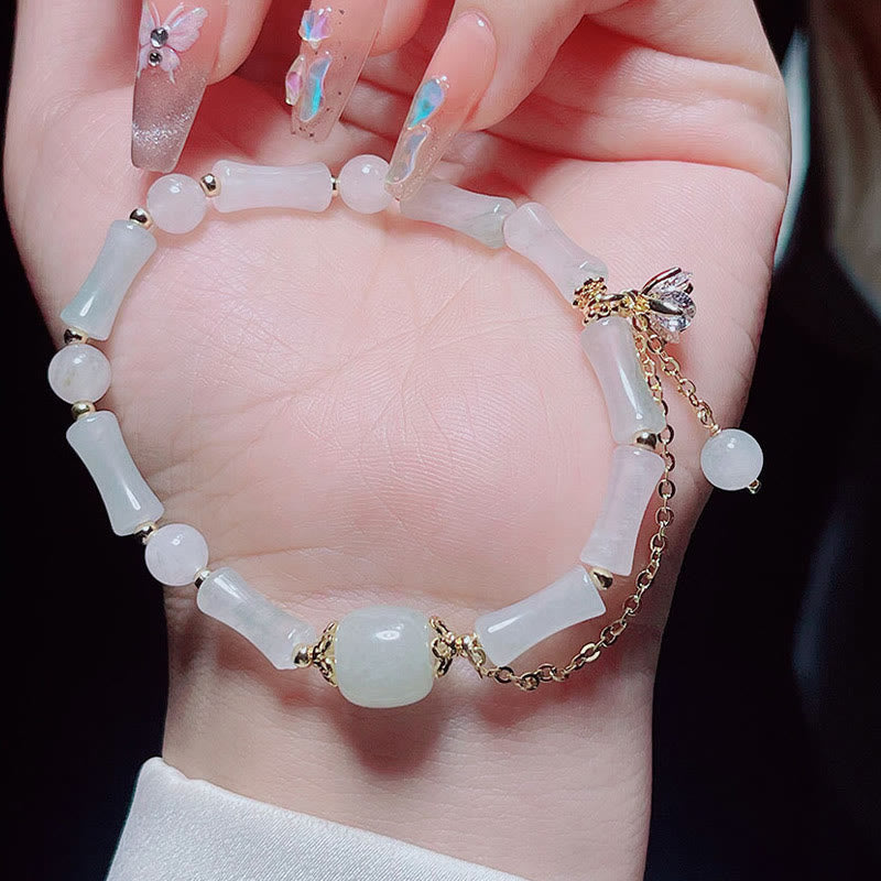 Nimara Ritual Tianshan White Jade Bamboo Pattern Luck Blessing Bracelet