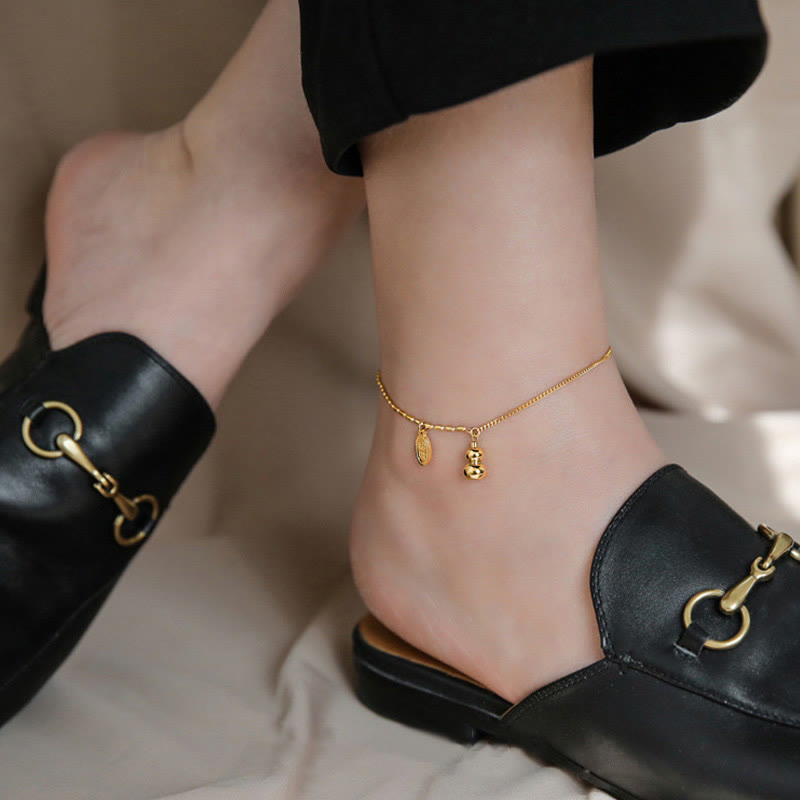 Nimara Ritual 18k Gold Plated Copper Lucky Gourd Design Wealth Buckle Anklet