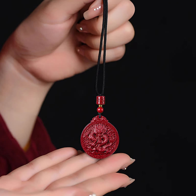 Nimara Ritual Year of the Dragon Natural Cinnabar Dragon Protection Necklace Pendant