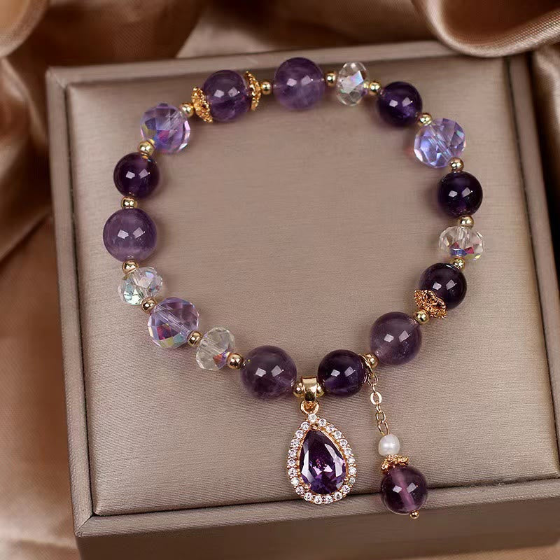 Nimara Ritual Natural Amethyst Zircon Love Heart Healing Soul Charm Bracelet