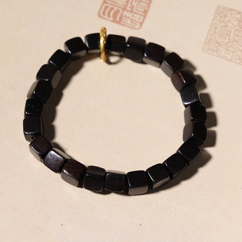 Nimara Ritual Tibetan Ebony Wood Square Beads Peace Calm Bracelet