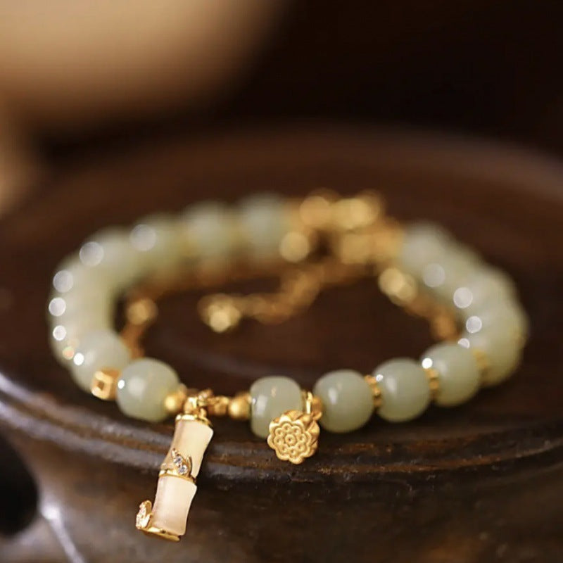 Nimara Ritual Natural Hetian Jade Prosperity Lotus Bamboo Charm Bracelet