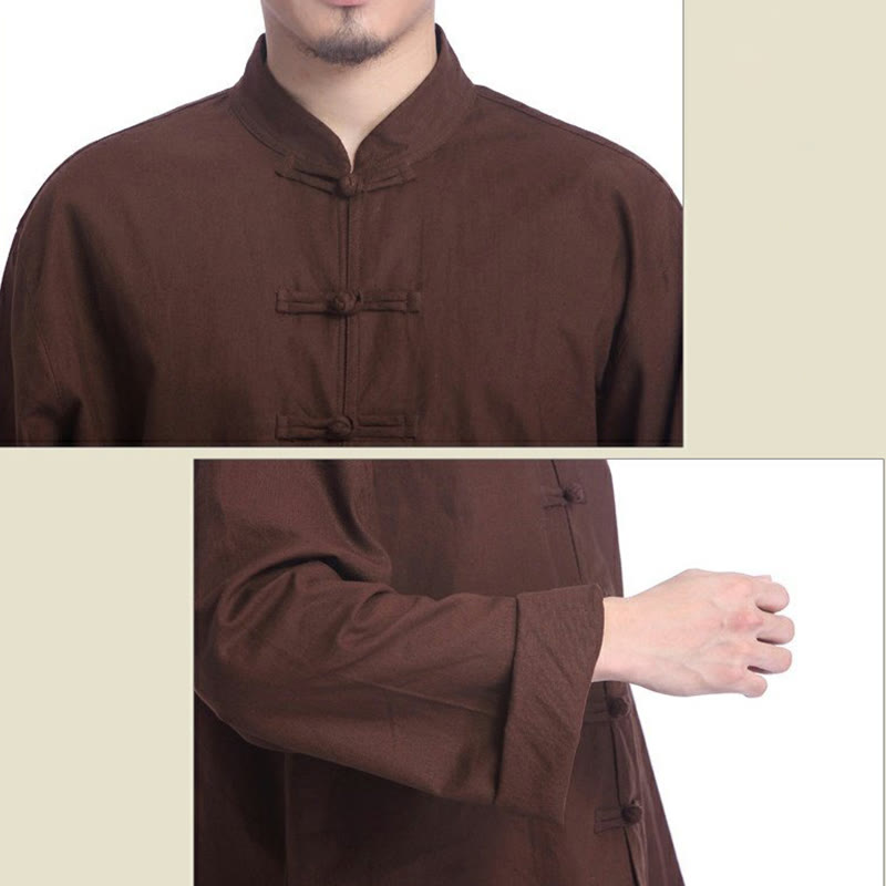 Nimara Ritual Chinese Frog Button Design Meditation Prayer Cotton Linen Spiritual Zen Practice Yoga Clothing Men's Set