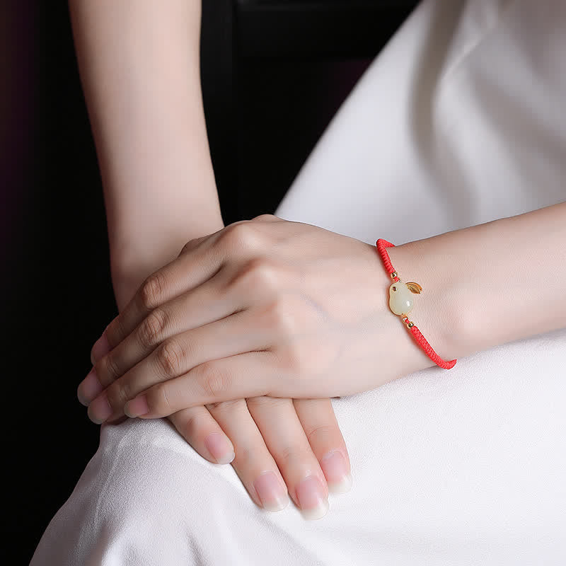 Nimara Ritual 925 Sterling Silver Year of the Rabbit Hetian White Jade Luck Red String Protection Bracelet
