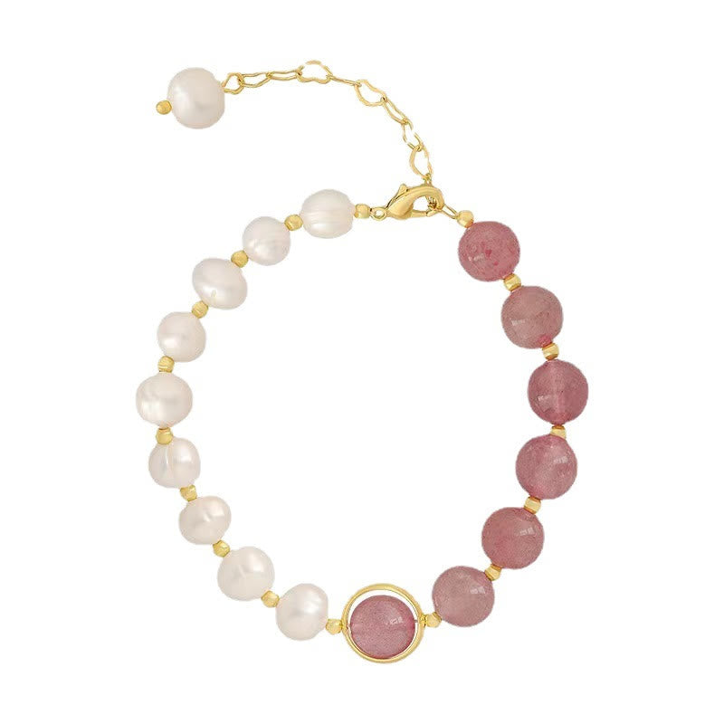 Nimara Ritual Natural Strawberry Quartz Pearl Love Positive Chain Bracelet