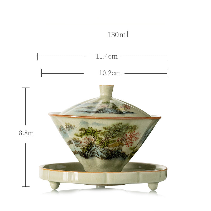 Nimara Ritual Pine Mountain Forest Landscape Ceramic Gaiwan Sancai Teacup Kung Fu Tea Cup And Saucer With Lid