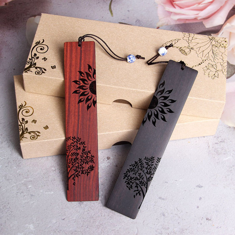 Nimara Ritual Sun Tree Ebony Wood Small Leaf Red Sandalwood Bookmarks With Gift Box