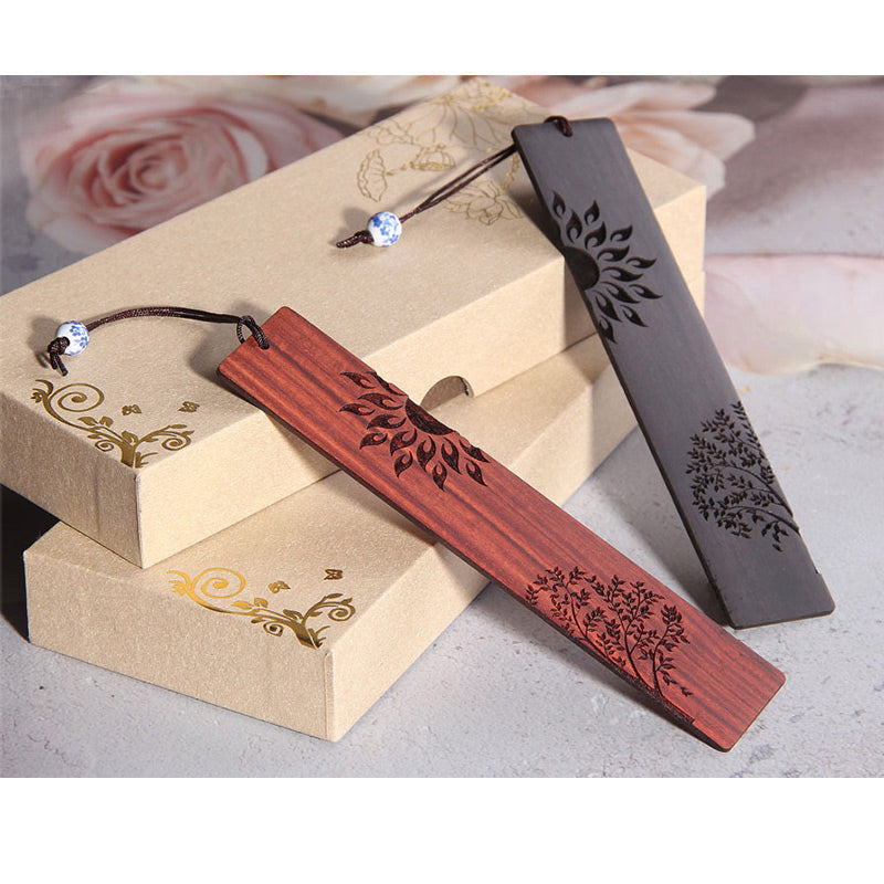 Nimara Ritual Sun Tree Ebony Wood Small Leaf Red Sandalwood Bookmarks With Gift Box