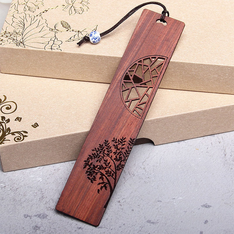 Nimara Ritual The Tree of Life Ebony Wood Small Leaf Red Sandalwood Bookmarks With Gift Box
