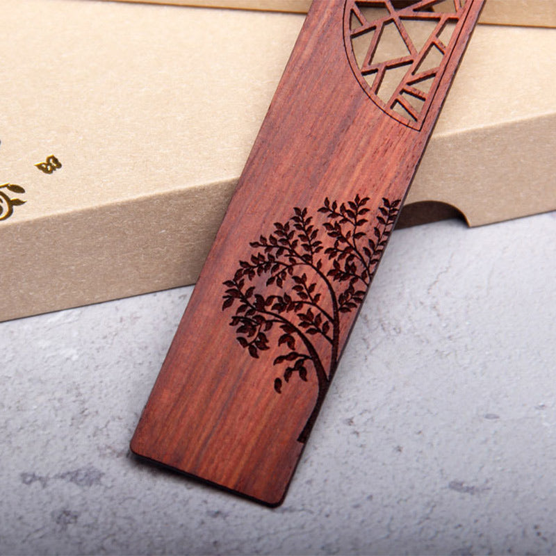 Nimara Ritual The Tree of Life Ebony Wood Small Leaf Red Sandalwood Bookmarks With Gift Box