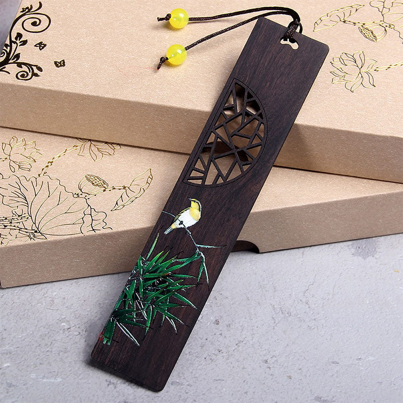 Nimara Ritual Green Lotus Bamboo Oriole Ebony Wood Bookmarks With Gift Box