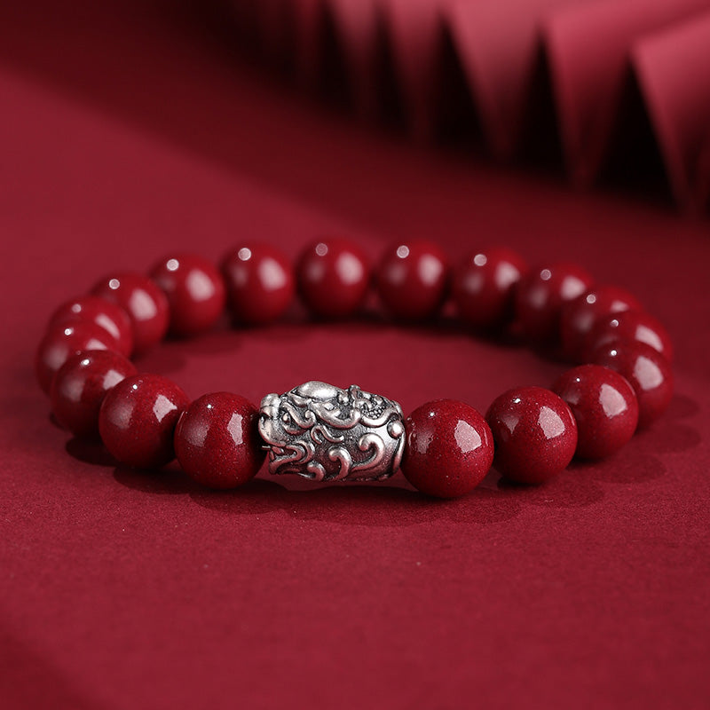 Nimara Ritual 999 Sterling Silver PiXiu Natural Cinnabar Wealth Luck Bracelet