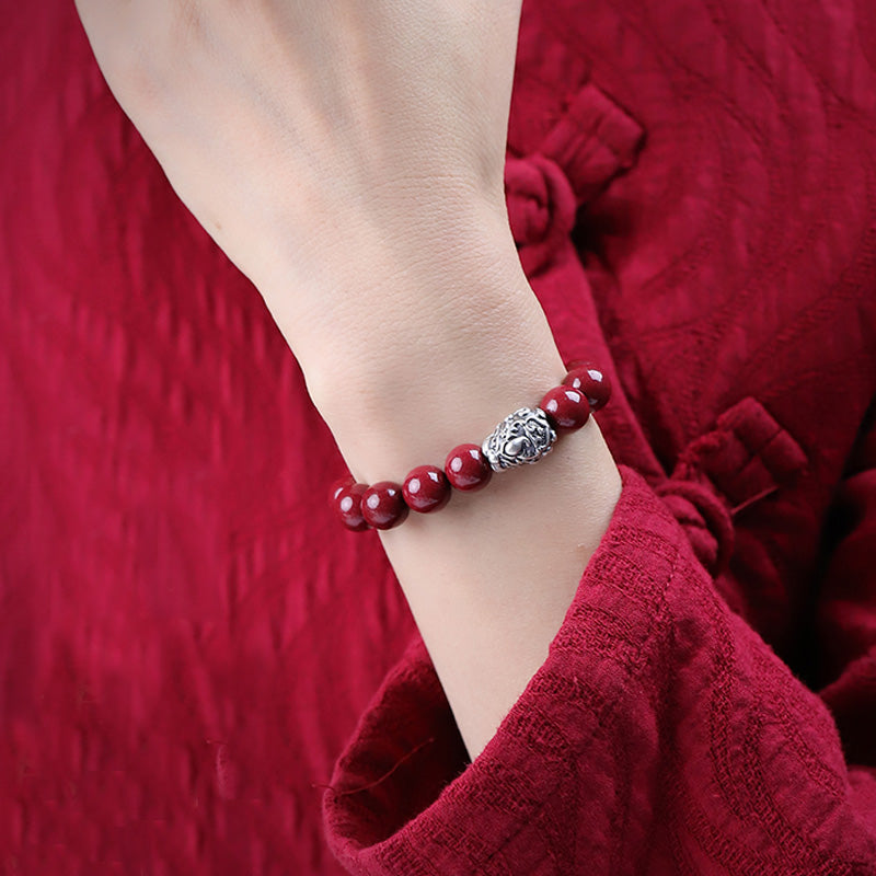 Nimara Ritual 999 Sterling Silver PiXiu Natural Cinnabar Wealth Luck Bracelet