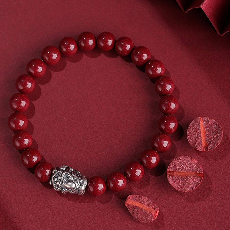 Nimara Ritual 999 Sterling Silver PiXiu Natural Cinnabar Wealth Luck Bracelet
